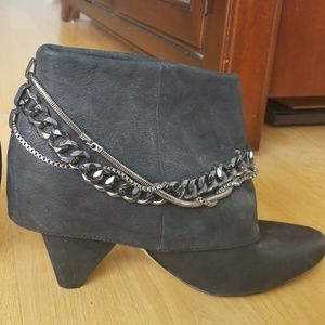 Boutique 9 Black leather booties with chain detail
